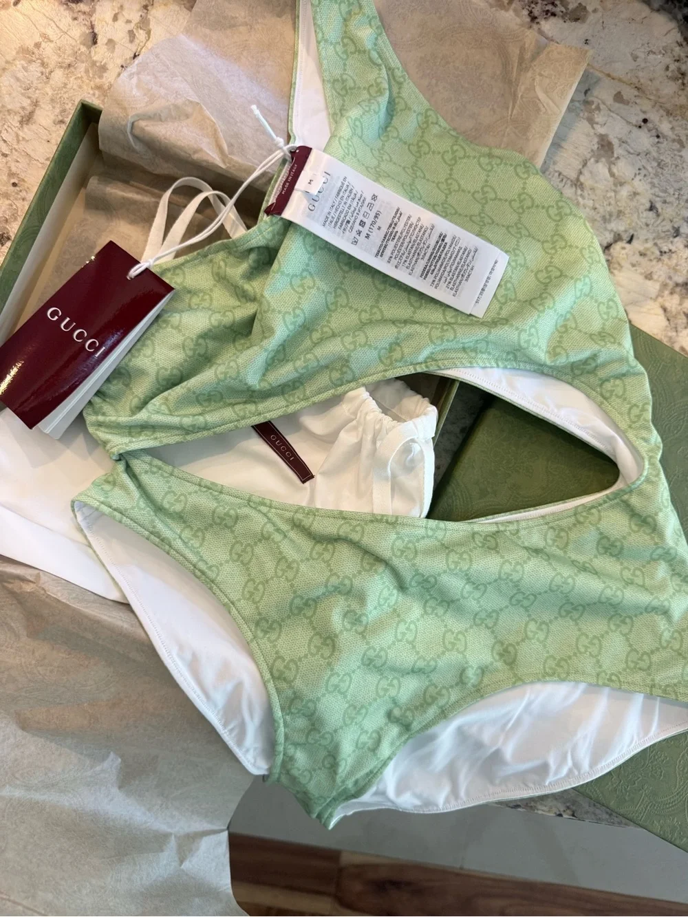 GUCCI Green Monogram One Piece Swimsuit - Picture 1 of 5